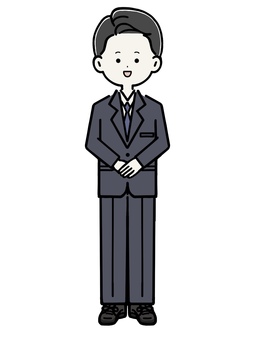 手をそえて立つ真面目な男性社員　全身 銀行員,スタッフ,銀行窓口のイラスト素材