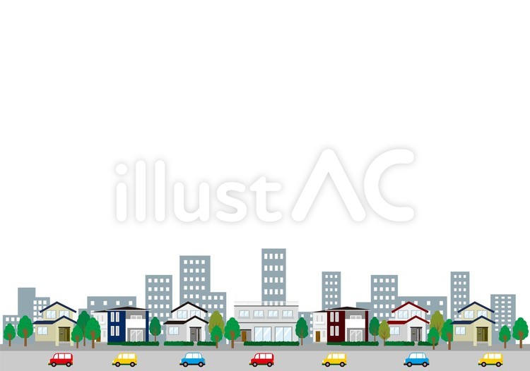 201802＿住宅イラストビル有 家,戸建て,一戸建てのイラスト素材