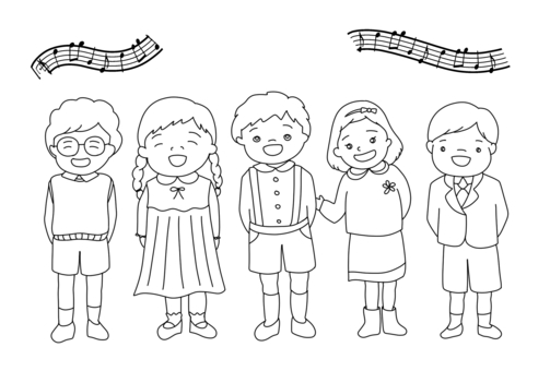 Illustration, stil, kindergarten, chorus, 