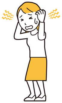  ロングヘア女性(黄)-351-全身 心配,女性,女の子,人物,かわいい,表情,感情,落ち込む,ショック,不幸のイラスト素材