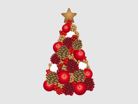 クリスマスツリー_りんご クリスマスツリー,クリスマス,りんご,ツリー,まつぼっくり,南天,わた,コットン,パーツ,アイコンのイラスト素材