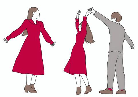 踊る男女 踊る,ダンス,ターン,男性,女性,回る,カップル,笑顔,横顔,手を繋ぐのイラスト素材
