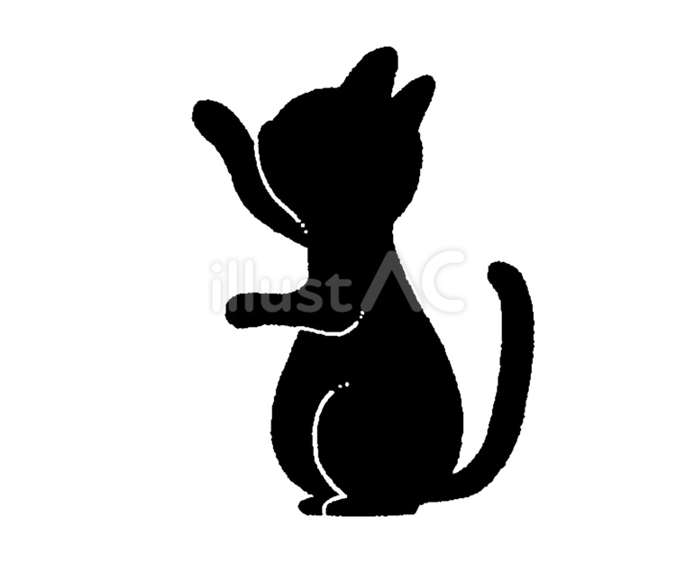 横向きの子猫の手招きシルエット ネコ,横顔,全身のイラスト素材