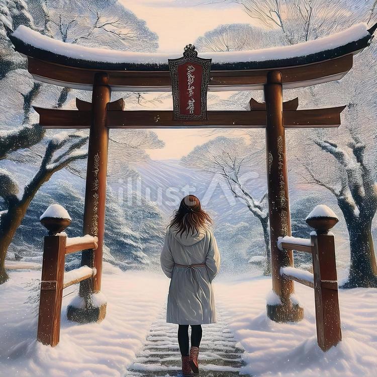 真冬の参拝 人物,女性,1人のイラスト素材