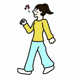 楽しいそうに歩く女性 女性,人物,シンプル,歩く,楽しい,歩行,ウォーキング,散歩,健康,横顔のイラスト素材