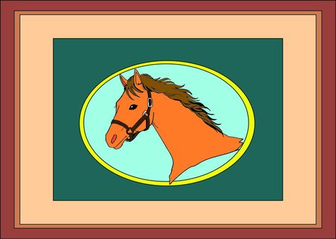 額入り馬の絵 馬,馬頭,馬の絵,額縁,競走馬,栗毛,干支午,サラブレッド,絵画のイラスト素材
