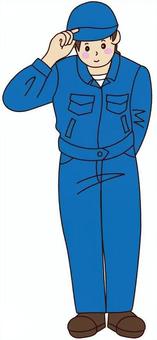 挨拶する作業員 お辞儀,お礼,帽子,作業員,チャラ男,作業服,会釈のイラスト素材