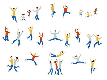 ジャンプして喜ぶ人々のセット　多人種　 人物,ジャンプ,人々,友達,家族,黒人,白人,人種,多様性,男性のイラスト素材