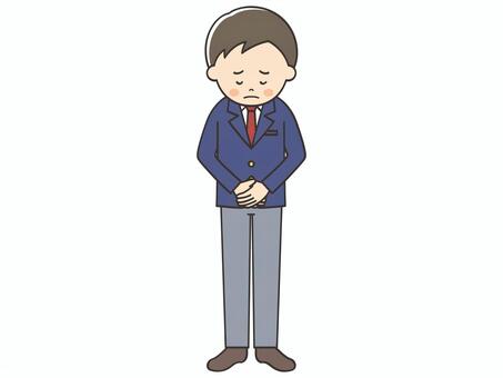 謝罪する男子学生 謝罪,謝る,ごめん,ごめんなさい,お詫び,申し訳ございません,お願い,トラブル,アクシデント,クレームのイラスト素材