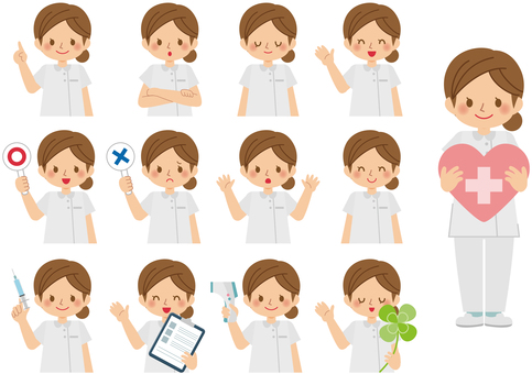 いろんな表情の看護師さん(女性)01 いろんな表情の看護師さん(女性)01 看護師,看護婦,ナース,女,全身,白衣,予防接種,注射,ワクチン,医療のイラスト素材