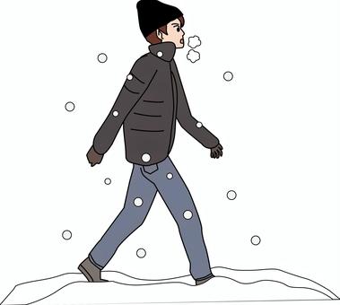 冬の歩行者 冬,雪,降る,歩行者,歩く,息,白い,人物,横向き,冬服のイラスト素材