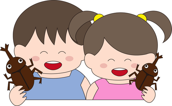 カブトムシ　こども カブトムシ,女の子,こどものイラスト素材