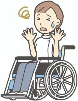  理学療法士女-370-全身 車いす,困る,理学療法士,整体師,白衣,医療,病院,柔道整復師,カイロプラクティック,鍼灸師のイラスト素材