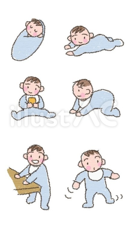 赤ちゃんの成長（ブルー） 赤ちゃん,生後1ヶ月,生後2ヶ月のイラスト素材