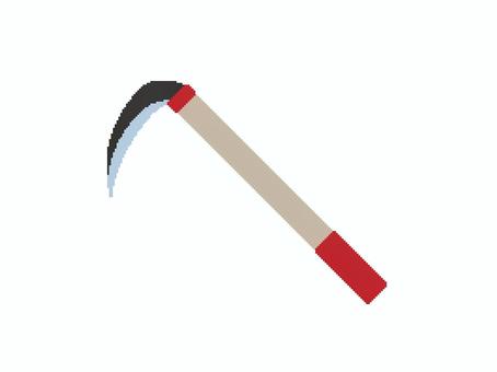 ドット絵風の草刈り鎌 草刈り鎌,鎌,小鎌,三日月鎌,剪定,草刈り,農作業,道具,刃物,武器のイラスト素材