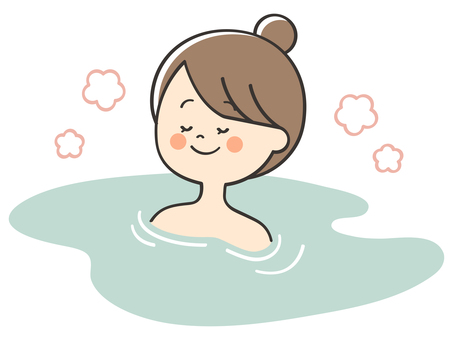 温泉に浸かる女性 温泉,銭湯,お風呂,風呂,入浴,露天風呂,湯船,浸かる,リラックス,女性のイラスト素材