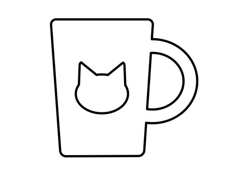 線画のカップネコ、アイコン カップ,猫,食器,アイコン,ドリンク,おしゃれ,挿絵,ワンポイント,マグ,線のイラスト素材