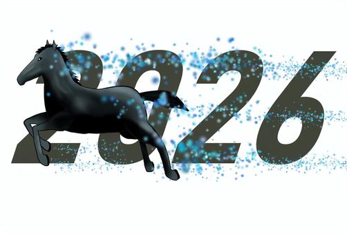 2026_年賀状32 令和8年,2026,年賀状,干支,午年,馬,午,サラブレッド,優駿,駿馬のイラスト素材