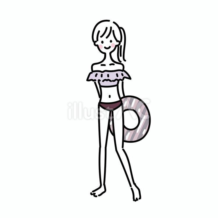 うきわを持った水着の女性３ 水着,うきわ,夏のイラスト素材