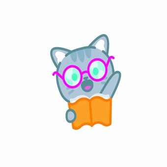 イラスト0107 猫,かわいい,本を読む,メガネ,イラスト,キャラクター,勉強,教育,学ぶ,読書のイラスト素材