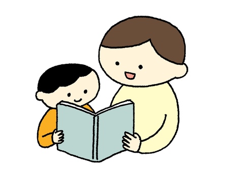 お父さんと本を読む男の子 お父さんと本を読む男の子 親子,子供,子ども,幼児,幼稚園,保育園,小学生,家族,父,母のイラスト素材
