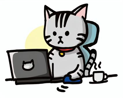 PCを使う猫 猫,動物,パソコン,使う,キャラクターのイラスト素材
