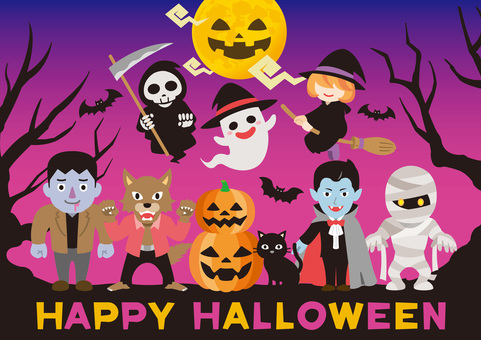 ハロウィンのキャラ02_25 ハロウィン,セット,イラスト,アイコン,かわいい,シンプル,秋,10月,ポストカード,カボチャのイラスト素材
