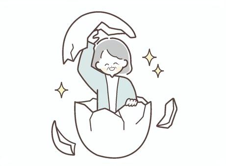 引きこもりから回復した笑顔の年配女性 引きこもり,ひきこもり,回復,中年,年配,中高年,シニア,おばあさん,おばさん,主婦のイラスト素材