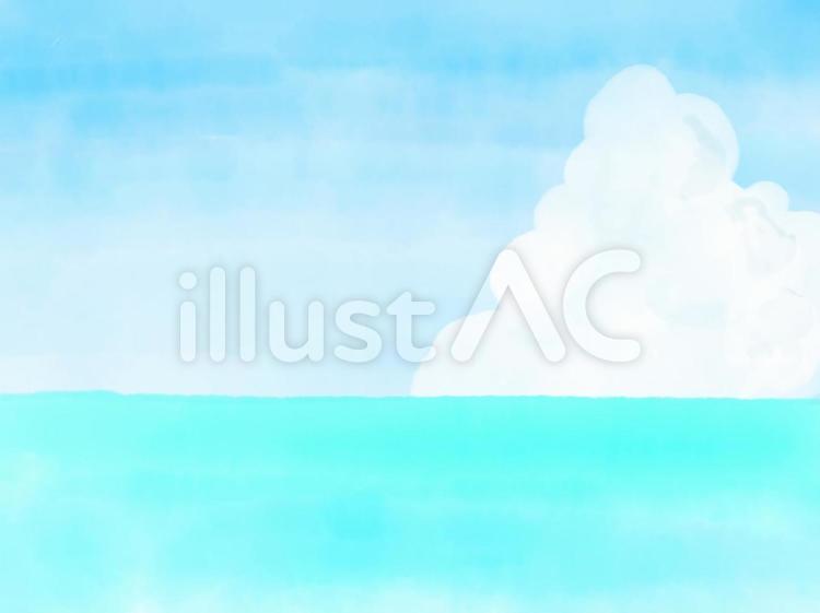 入道雲と海　背景　水彩風 入道雲,海,背景のイラスト素材