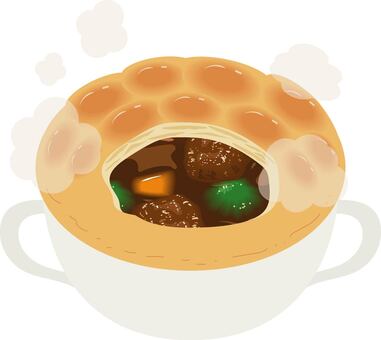 ビーフシチューパイ包み焼き ビーフシチュー,パイ包み焼き,パイ生地,シチュー,牛肉,煮込み料理,ブロッコリー,にんじん,デミグラスソース,洋食のイラスト素材