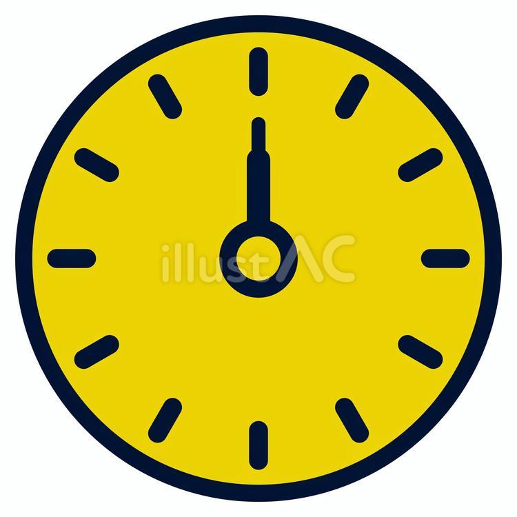 12時を示す黄と紺のアナログ時計アイコン 時計,時間,アナログのイラスト素材