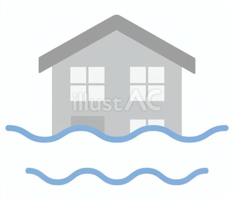 水害の被害にあう家 洪水,水害,津波のイラスト素材