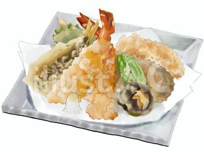 天ぷら盛り合わせ(鯵ししとう四角白皿)