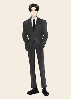 黒スーツボーイ 黒,スーツ,青年,イケメン,漫画のイラスト素材