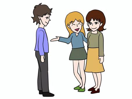 紹介している 紹介,男,女,異性,顔合わせ,引き合わせる,仲介,仲を取り持つ,世話,マッチングのイラスト素材
