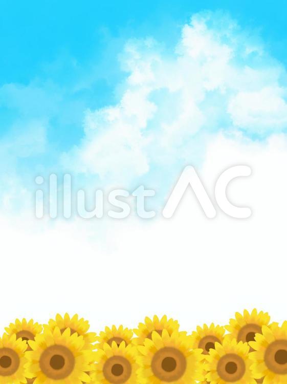 青空とひまわり畑　縦 ひまわり,向日葵,夏のイラスト素材
