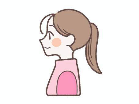 ポニーテールの横向きの女の人 横顔,横向き,女性,上半身,人,女の人,ポニーテール,一つ結び,まとめ髪,顔のイラスト素材
