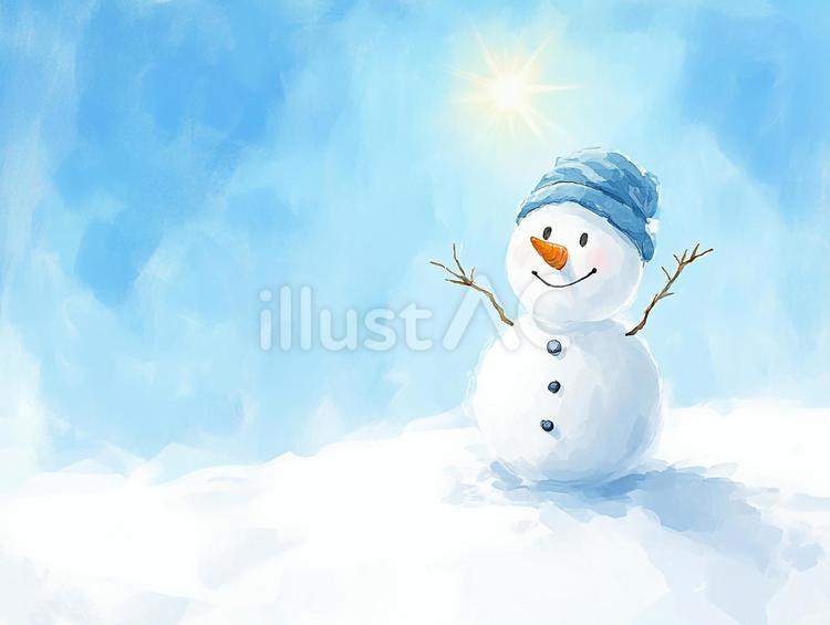 雪原の雪だるまと太陽と空1 雪だるま,太陽,冬のイラスト素材