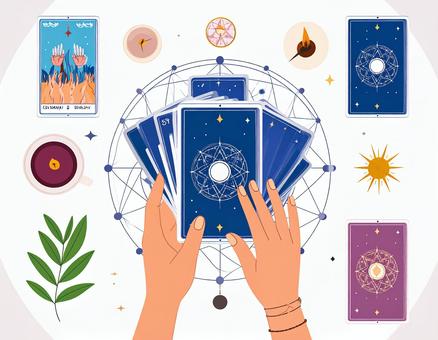 タロット占いのイラスト タロット,占い,タロットカード,手,占い師,スピリチュアル,占星術,神秘,予知,運勢のイラスト素材