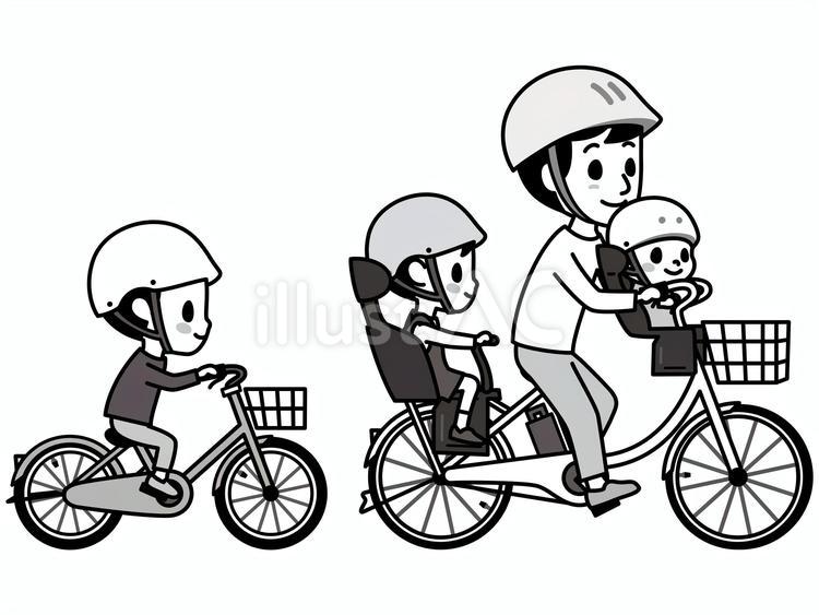 自転車で移動する父子　白黒 自転車,白黒,家族のイラスト素材