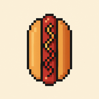 ホットドッグのドット絵 ホットドッグ,ソーセージ,パン,マスタード,ケチャップ,軽食,食べ物,食品,ファストフード,ランチのイラスト素材
