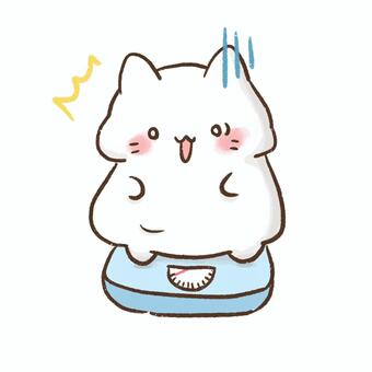 体重計に乗って驚くゆるい猫のイラスト 体重,猫,体重計,体重増加,健康管理,メタボリック,食べ過ぎ,メーター,驚く,ゆるいのイラスト素材