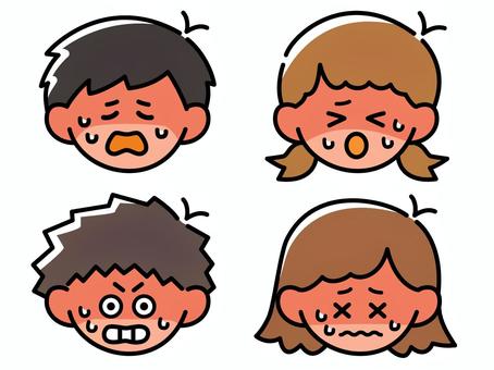 【顔アイコン】暑い日の子ども（カラー） 顔,子ども,暑い,バテる,男女,人物,シンプル,カラー,セットのイラスト素材