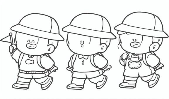 遠足の子どもたちの白黒手描きイラスト2 遠足,白黒,モノクロ,ピクニック,子ども,ハイキング,手描き,かわいい,保育園,幼稚園のイラスト素材