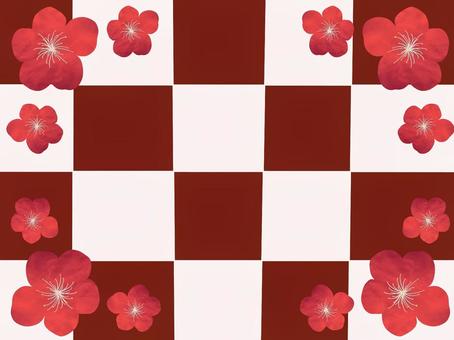 梅の花と赤色市松模様 梅の花,梅,シンプルのイラスト素材