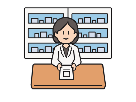 薬を渡す薬剤師 薬剤師,薬局,調剤薬局,医薬品,医療,健康,白衣,処方薬,薬,女性のイラスト素材