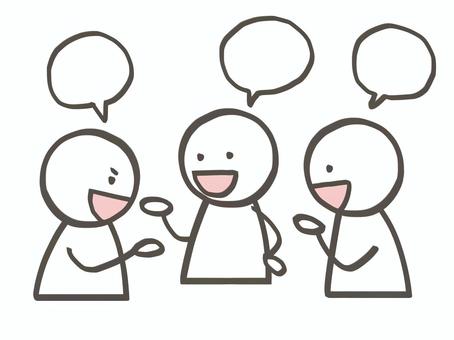 棒人間　会議　吹き出し付き 棒人間,人,3人,吹き出し,セリフ,空白,話し合い,議論,討論,アイディアのイラスト素材