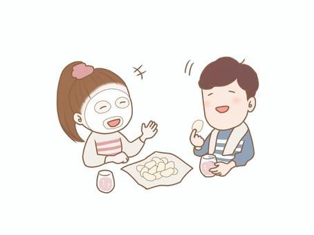 仲良し夫婦 リラックスタイム 仲良し夫婦 リラックスタイム 夫婦,仲良し,中年,パパ,ママ,会話,リラックス,ルームウェアのイラスト素材