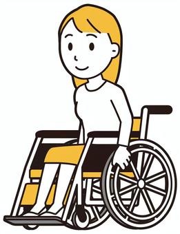  ロングヘア女性(黄)-318-全身 車いす,女性,女の子,人物,かわいい,障害者,車椅子,若い,挿絵,素材のイラスト素材