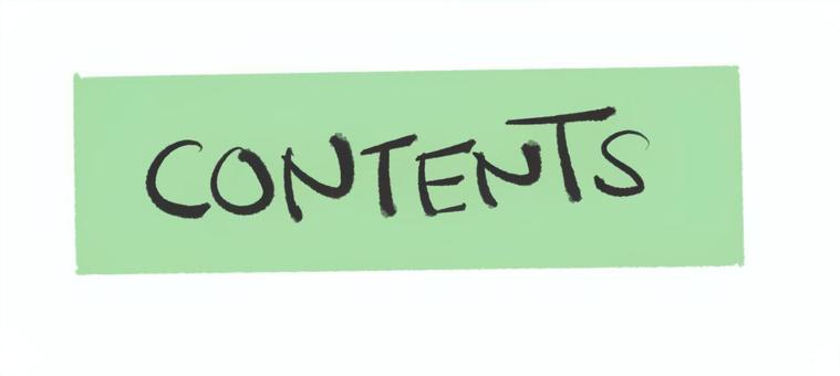 CONTENTS コンテンツ,文字,手書き,緑,長方形,おしゃれ,かわいいのイラスト素材